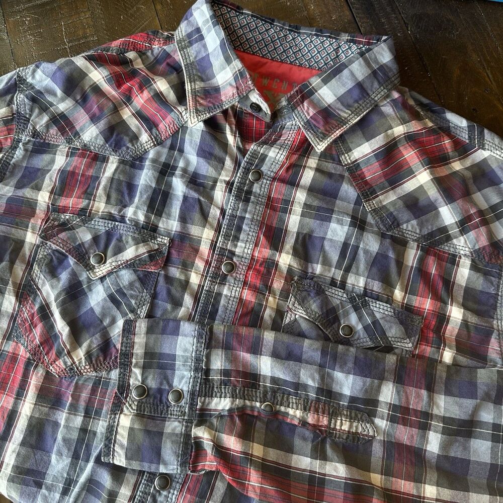 Twenty X Shirt Mens XL Blue Red Plaid Western Snap Front Long Sleeve Cowboy